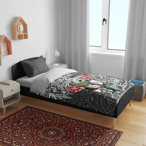 Personalised South Sydney Rabbitohs Bedding Set Polynesian Tribal Pattern With Rugby Rabbit Mascot Art