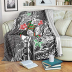 Personalised South Sydney Rabbitohs Blanket Polynesian Tribal Pattern With Rugby Rabbit Mascot Art
