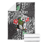 Personalised South Sydney Rabbitohs Blanket Polynesian Tribal Pattern With Rugby Rabbit Mascot Art