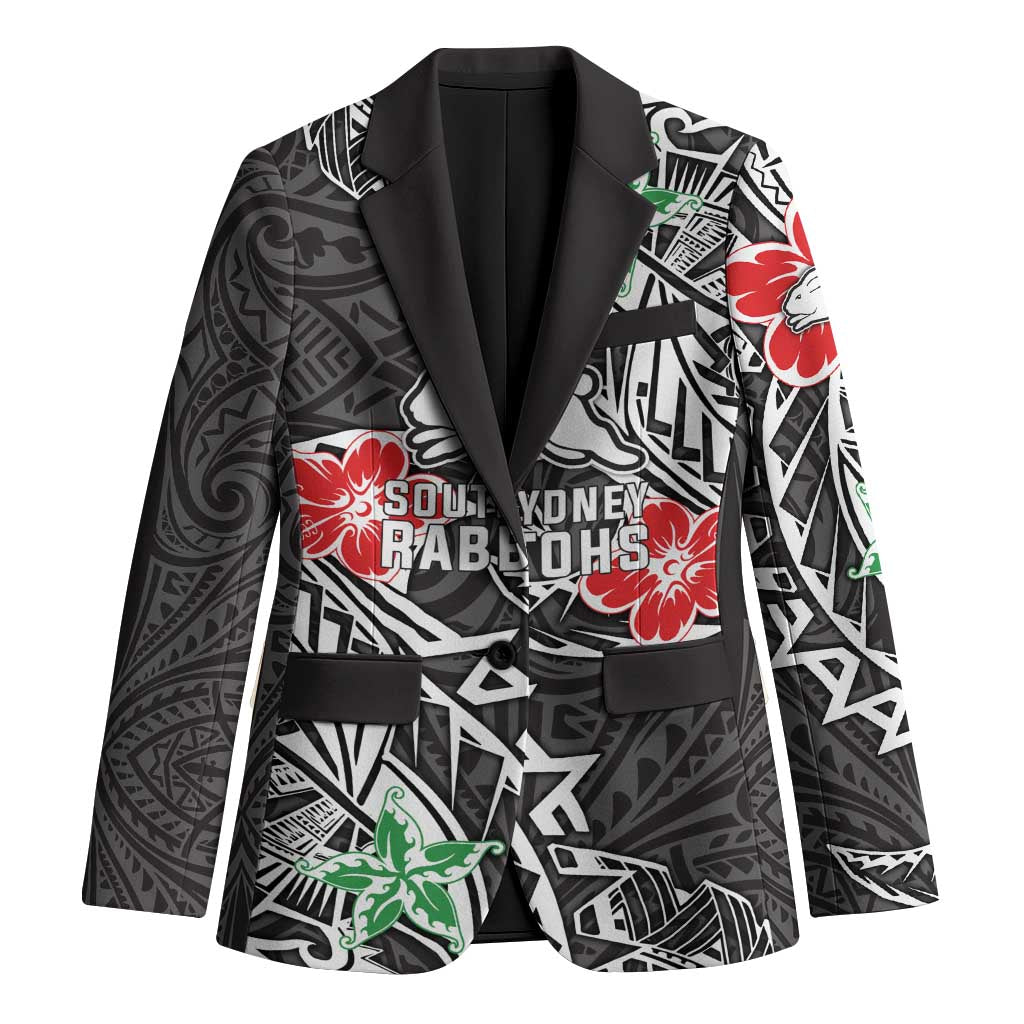 Personalised South Sydney Rabbitohs Blazer Polynesian Tribal Pattern With Rugby Rabbit Mascot Art