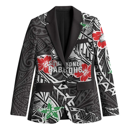 Personalised South Sydney Rabbitohs Blazer Polynesian Tribal Pattern With Rugby Rabbit Mascot Art