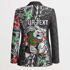 Personalised South Sydney Rabbitohs Blazer Polynesian Tribal Pattern With Rugby Rabbit Mascot Art