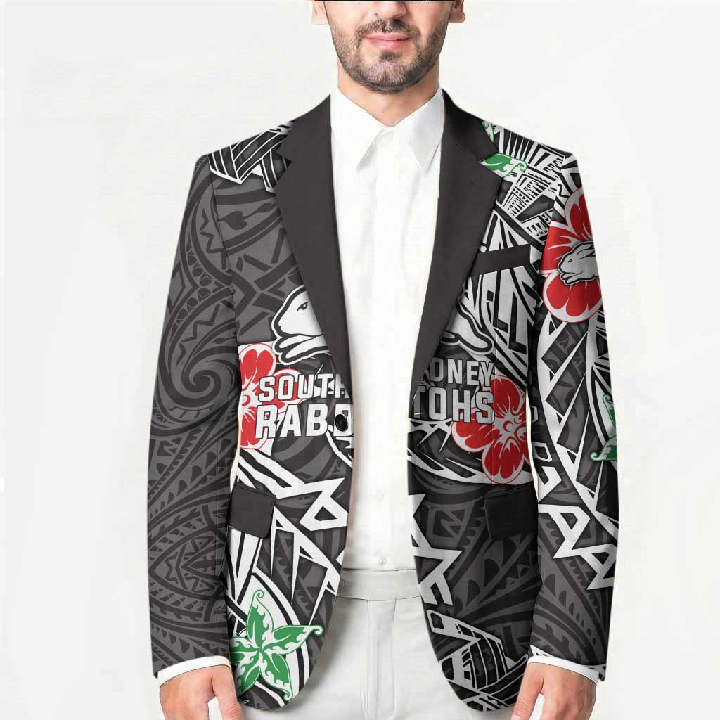 Personalised South Sydney Rabbitohs Blazer Polynesian Tribal Pattern With Rugby Rabbit Mascot Art
