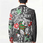 Personalised South Sydney Rabbitohs Blazer Polynesian Tribal Pattern With Rugby Rabbit Mascot Art