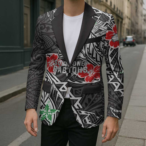 Personalised South Sydney Rabbitohs Blazer Polynesian Tribal Pattern With Rugby Rabbit Mascot Art
