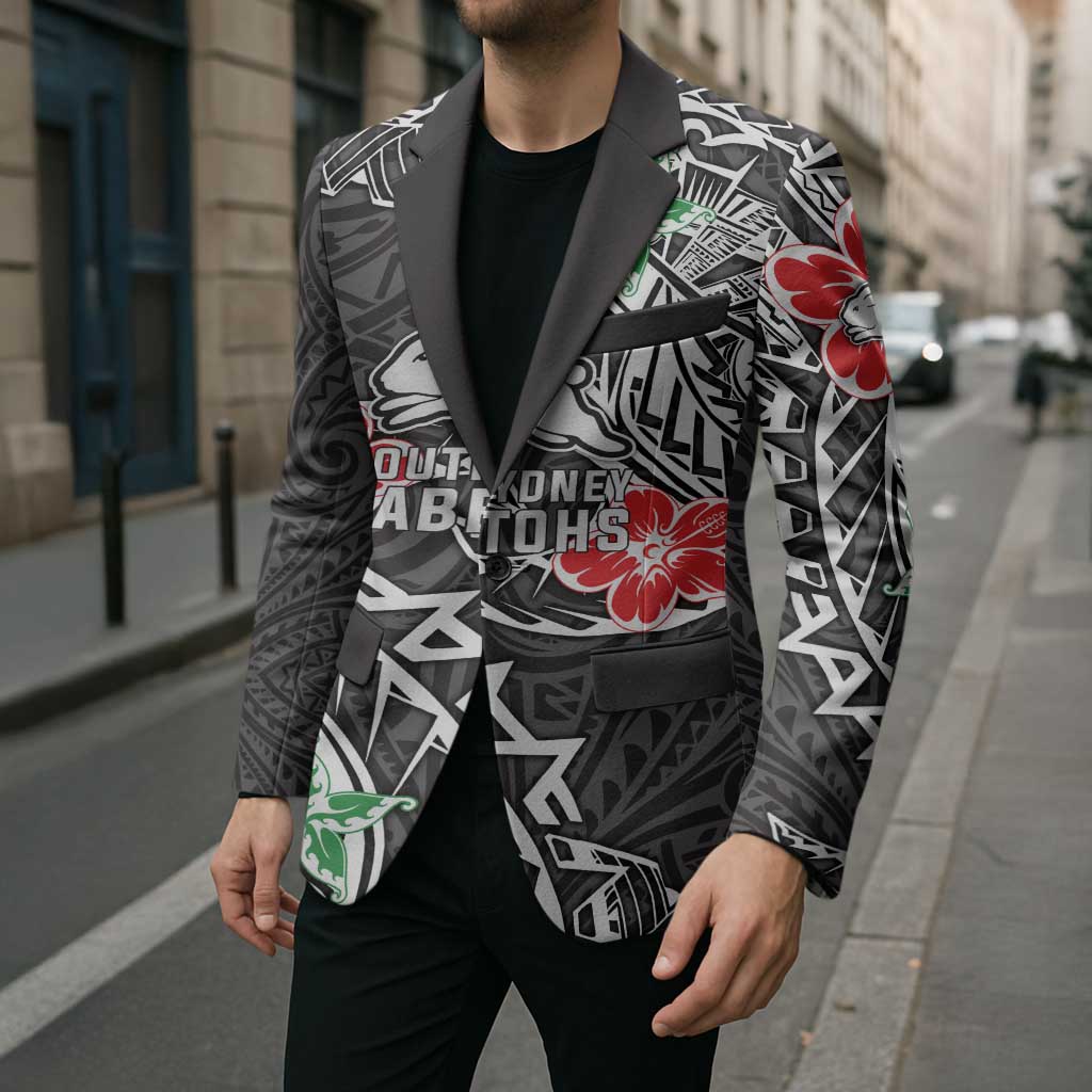 Personalised South Sydney Rabbitohs Blazer Polynesian Tribal Pattern With Rugby Rabbit Mascot Art