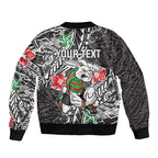 Personalised South Sydney Rabbitohs Bomber Jacket Polynesian Tribal Pattern With Rugby Rabbit Mascot Art