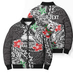 Personalised South Sydney Rabbitohs Bomber Puffer Jacket Polynesian Tribal Pattern With Rugby Rabbit Mascot Art