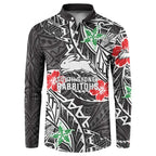 Personalised South Sydney Rabbitohs Button Sweatshirt Polynesian Tribal Pattern With Rugby Rabbit Mascot Art