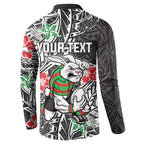 Personalised South Sydney Rabbitohs Button Sweatshirt Polynesian Tribal Pattern With Rugby Rabbit Mascot Art
