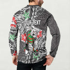 Personalised South Sydney Rabbitohs Button Sweatshirt Polynesian Tribal Pattern With Rugby Rabbit Mascot Art