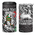 Personalised South Sydney Rabbitohs 4 in 1 Can Cooler Tumbler Polynesian Tribal Pattern With Rugby Rabbit Mascot Art