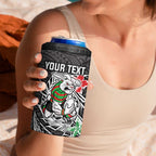 Personalised South Sydney Rabbitohs 4 in 1 Can Cooler Tumbler Polynesian Tribal Pattern With Rugby Rabbit Mascot Art