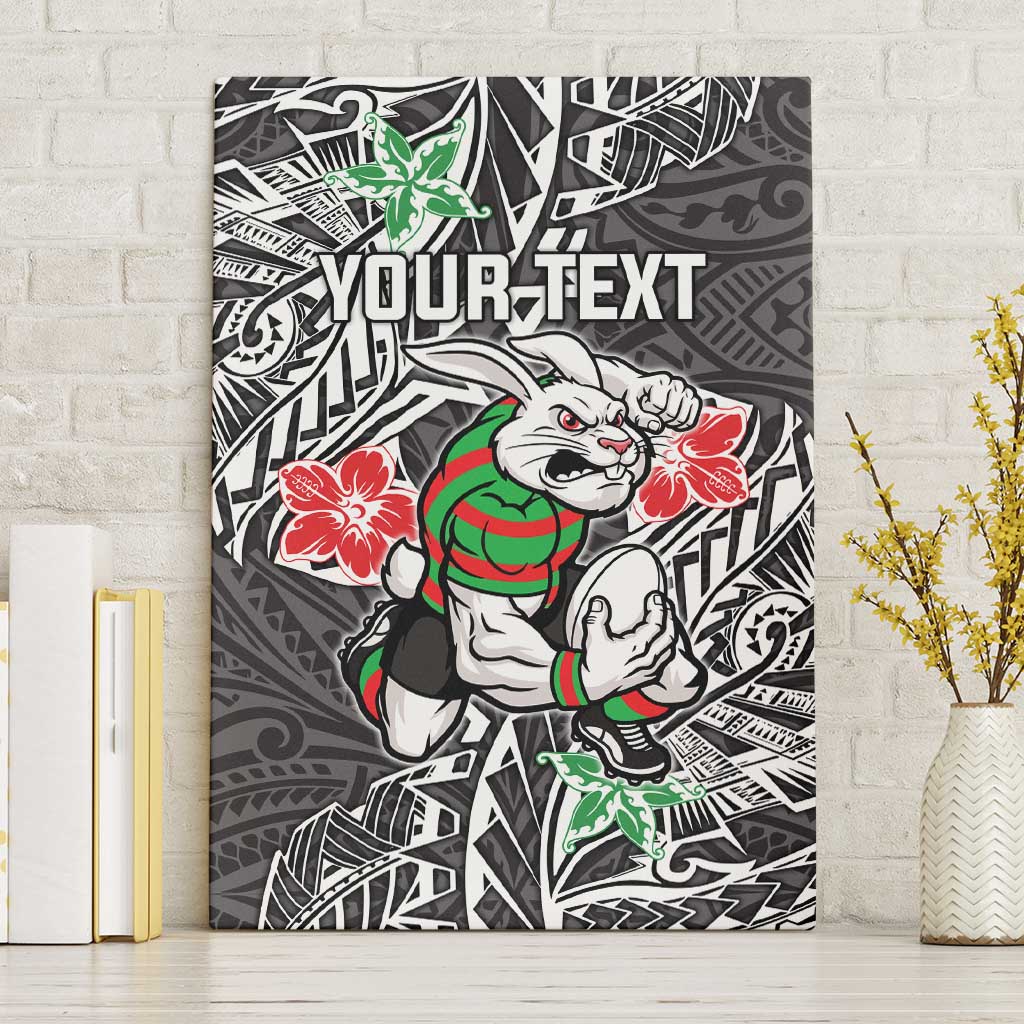 Personalised South Sydney Rabbitohs Canvas Wall Art Polynesian Tribal Pattern With Rugby Rabbit Mascot Art