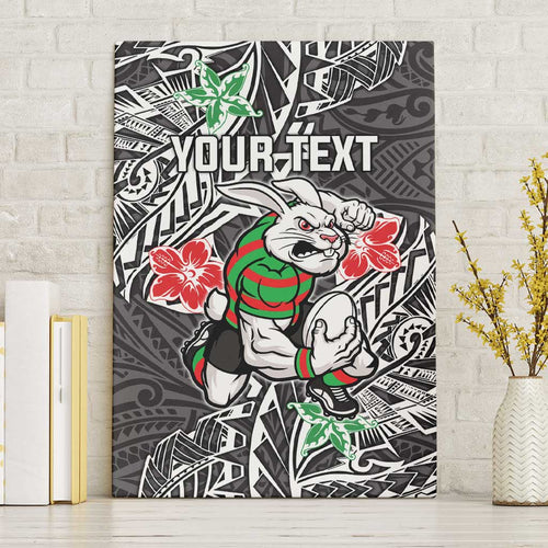 Personalised South Sydney Rabbitohs Canvas Wall Art Polynesian Tribal Pattern With Rugby Rabbit Mascot Art