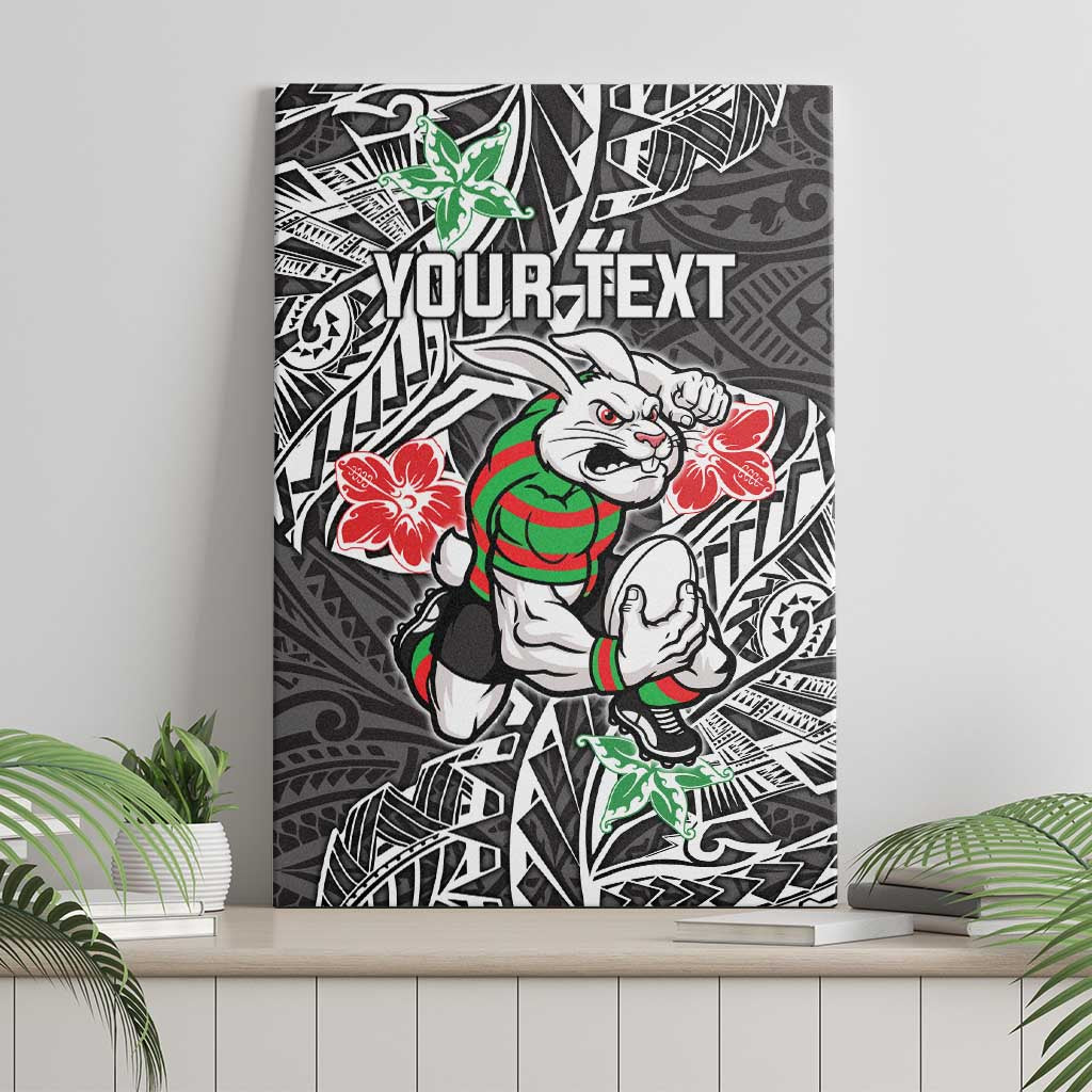 Personalised South Sydney Rabbitohs Canvas Wall Art Polynesian Tribal Pattern With Rugby Rabbit Mascot Art