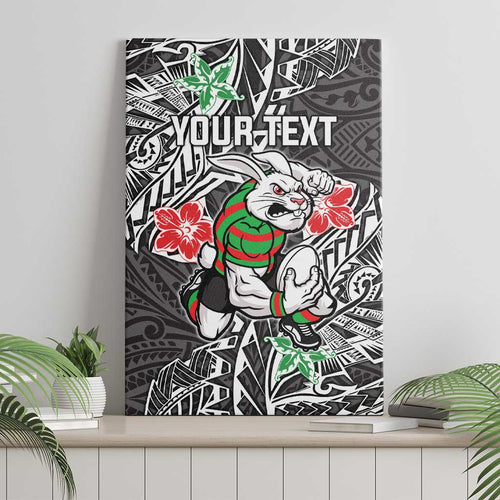 Personalised South Sydney Rabbitohs Canvas Wall Art Polynesian Tribal Pattern With Rugby Rabbit Mascot Art