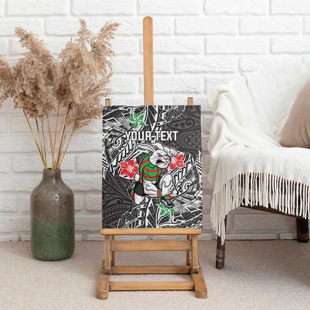 Personalised South Sydney Rabbitohs Canvas Wall Art Polynesian Tribal Pattern With Rugby Rabbit Mascot Art