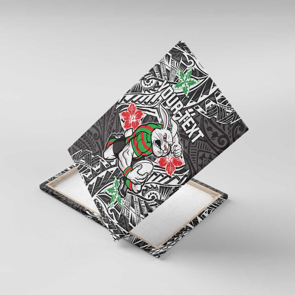 Personalised South Sydney Rabbitohs Canvas Wall Art Polynesian Tribal Pattern With Rugby Rabbit Mascot Art