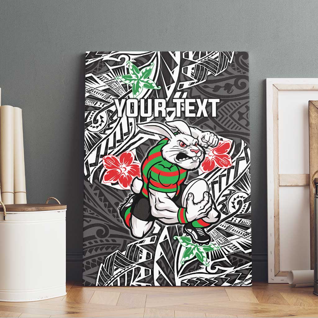 Personalised South Sydney Rabbitohs Canvas Wall Art Polynesian Tribal Pattern With Rugby Rabbit Mascot Art