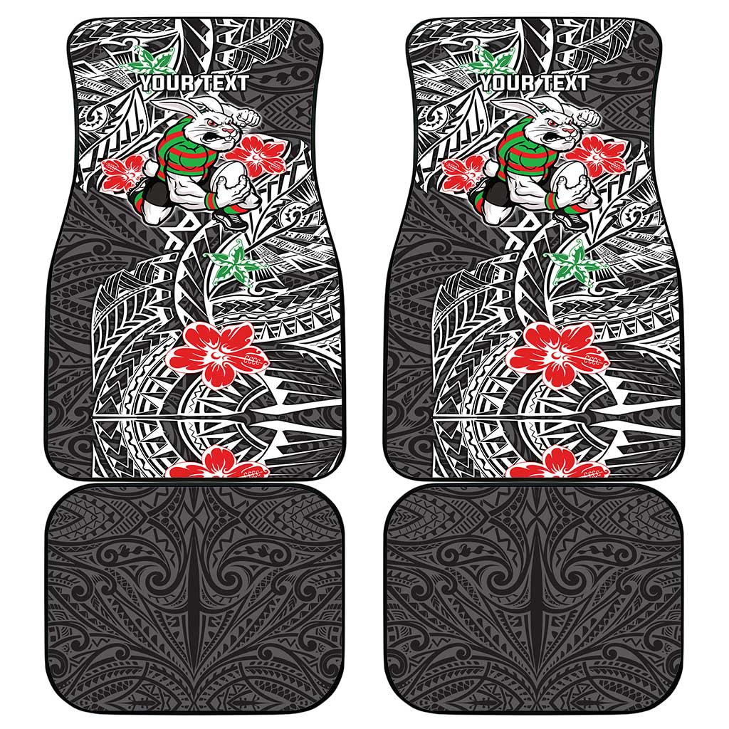 Personalised South Sydney Rabbitohs Car Mats Polynesian Tribal Pattern With Rugby Rabbit Mascot Art