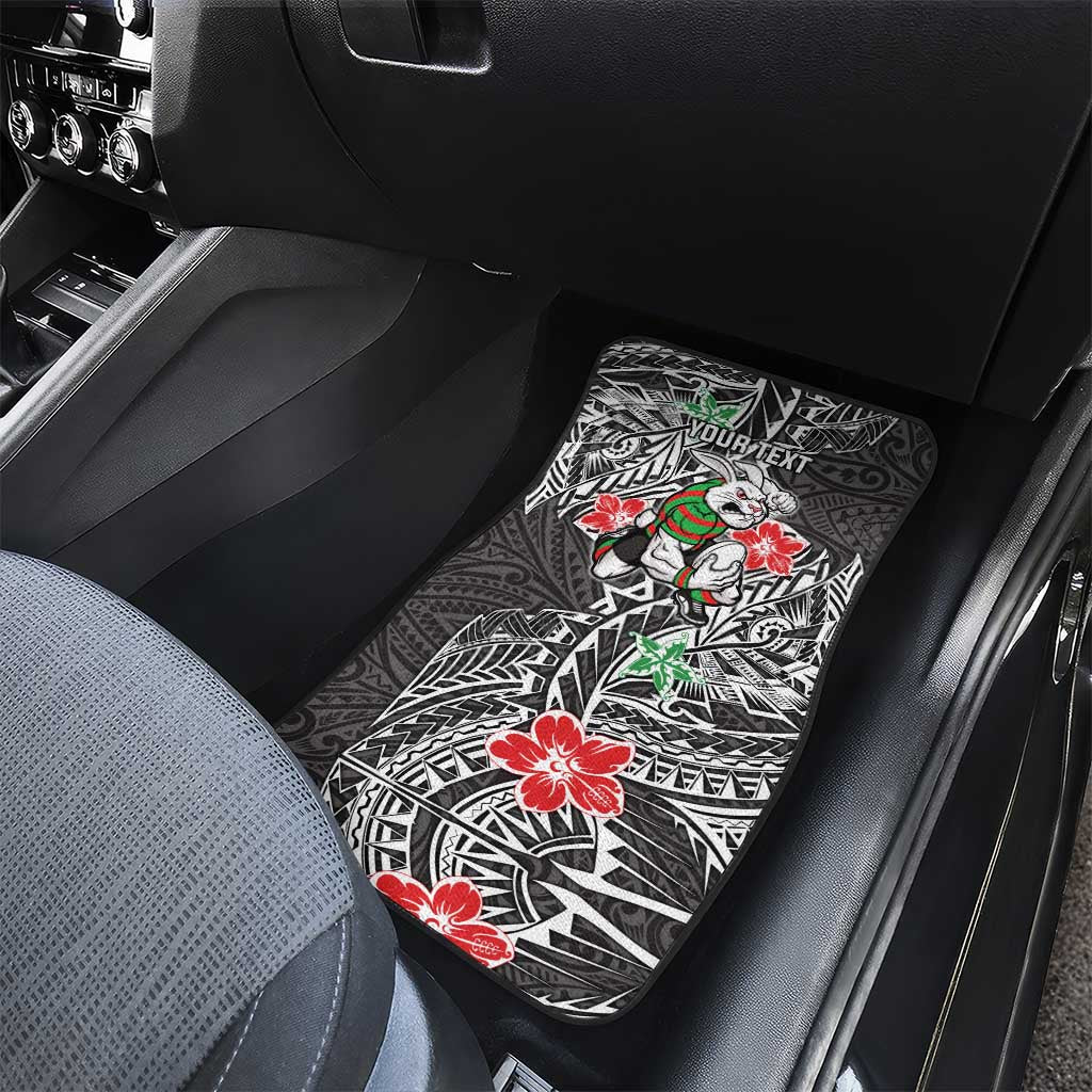 Personalised South Sydney Rabbitohs Car Mats Polynesian Tribal Pattern With Rugby Rabbit Mascot Art