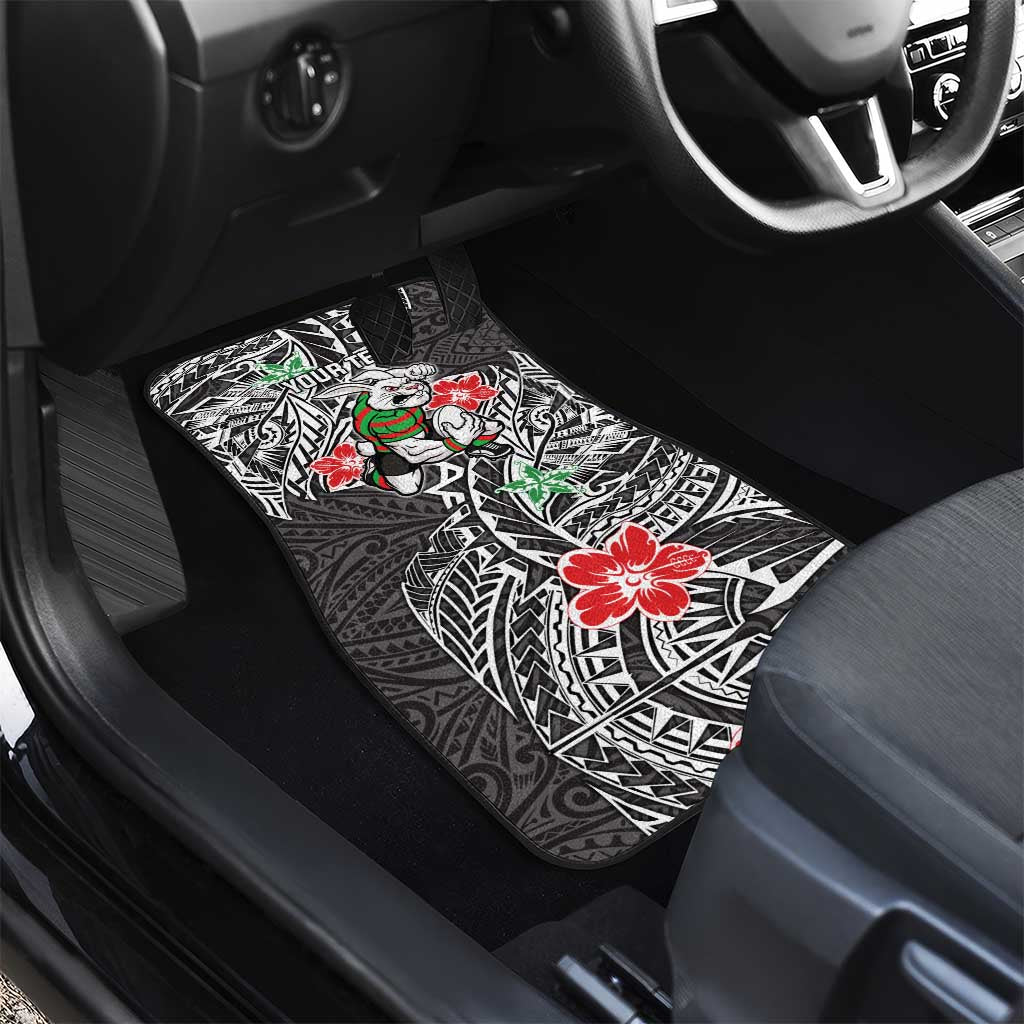 Personalised South Sydney Rabbitohs Car Mats Polynesian Tribal Pattern With Rugby Rabbit Mascot Art