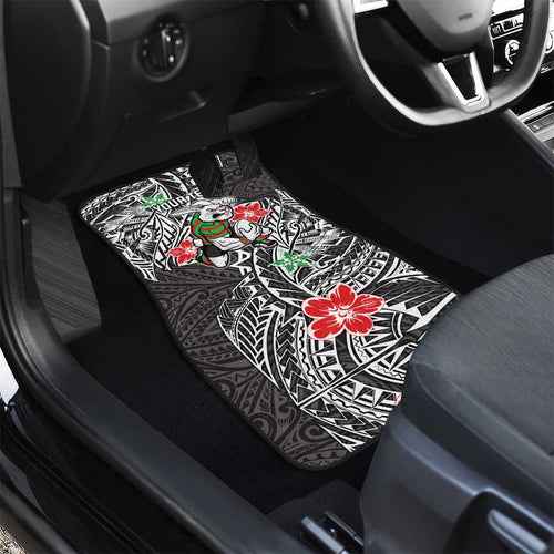 Personalised South Sydney Rabbitohs Car Mats Polynesian Tribal Pattern With Rugby Rabbit Mascot Art