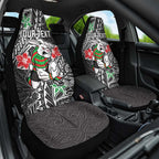 Personalised South Sydney Rabbitohs Car Seat Cover Polynesian Tribal Pattern With Rugby Rabbit Mascot Art