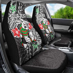 Personalised South Sydney Rabbitohs Car Seat Cover Polynesian Tribal Pattern With Rugby Rabbit Mascot Art