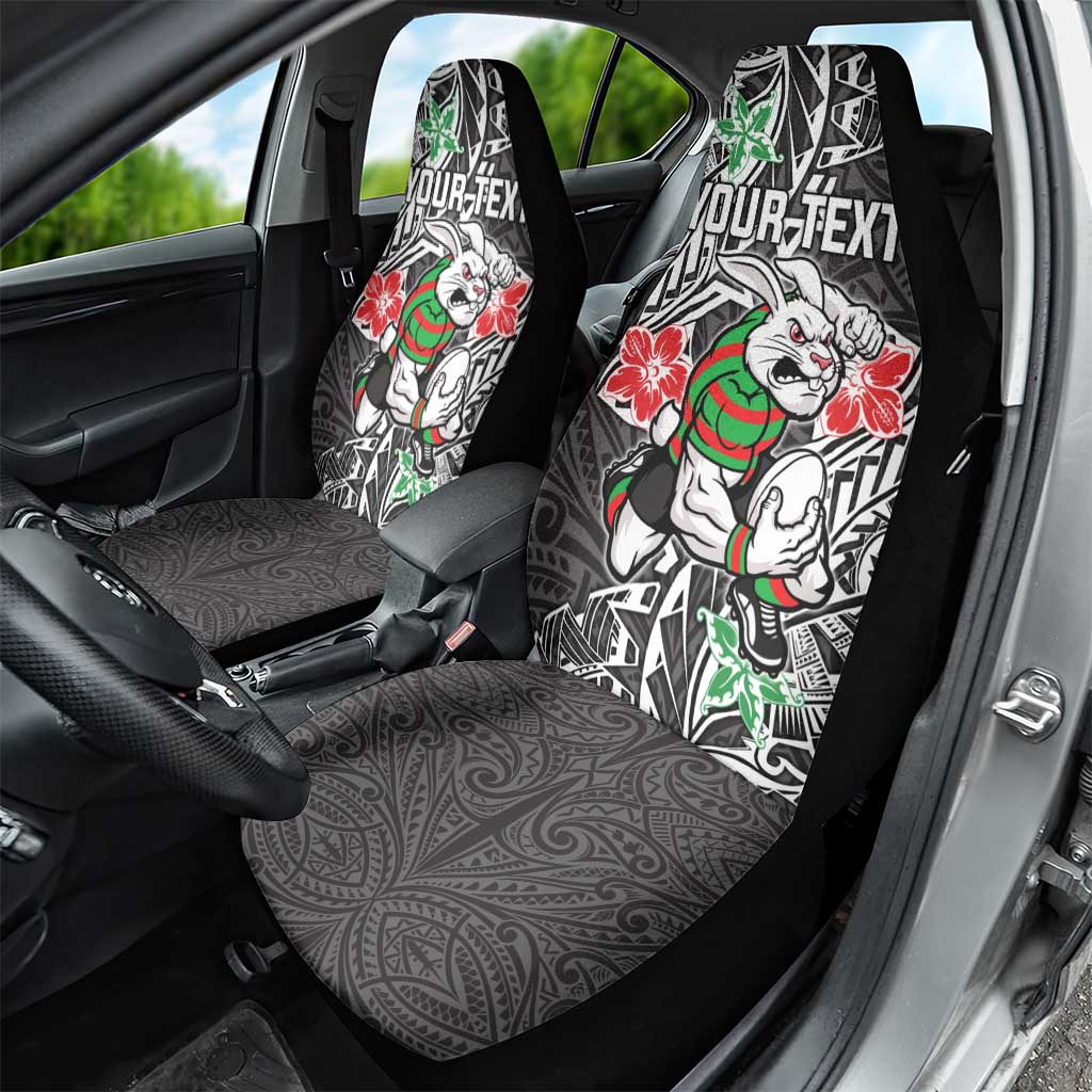 Personalised South Sydney Rabbitohs Car Seat Cover Polynesian Tribal Pattern With Rugby Rabbit Mascot Art