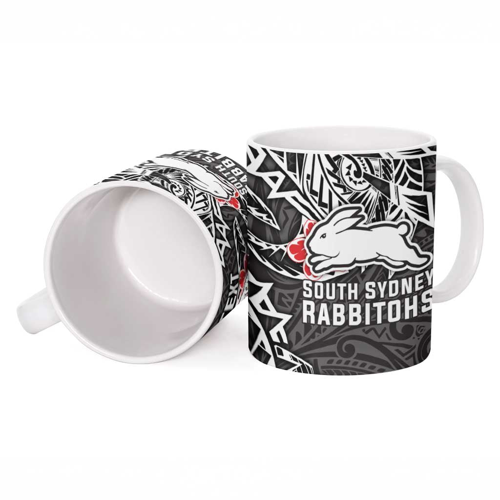 Personalised South Sydney Rabbitohs Ceramic Mug Polynesian Tribal Pattern With Rugby Rabbit Mascot Art