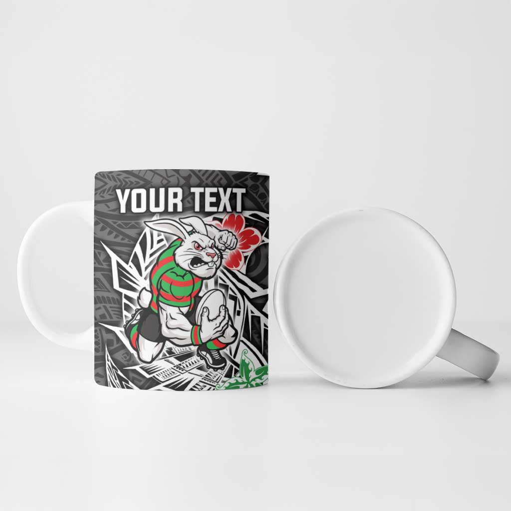 Personalised South Sydney Rabbitohs Ceramic Mug Polynesian Tribal Pattern With Rugby Rabbit Mascot Art