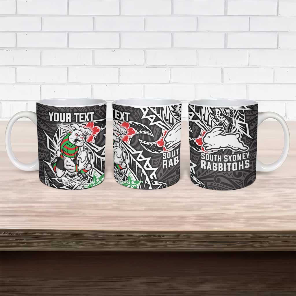 Personalised South Sydney Rabbitohs Ceramic Mug Polynesian Tribal Pattern With Rugby Rabbit Mascot Art