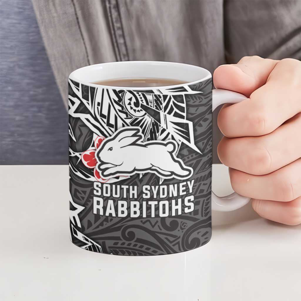 Personalised South Sydney Rabbitohs Ceramic Mug Polynesian Tribal Pattern With Rugby Rabbit Mascot Art