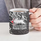 Personalised South Sydney Rabbitohs Ceramic Mug Polynesian Tribal Pattern With Rugby Rabbit Mascot Art