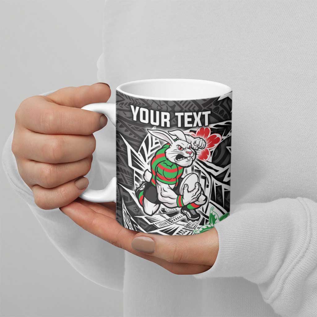 Personalised South Sydney Rabbitohs Ceramic Mug Polynesian Tribal Pattern With Rugby Rabbit Mascot Art