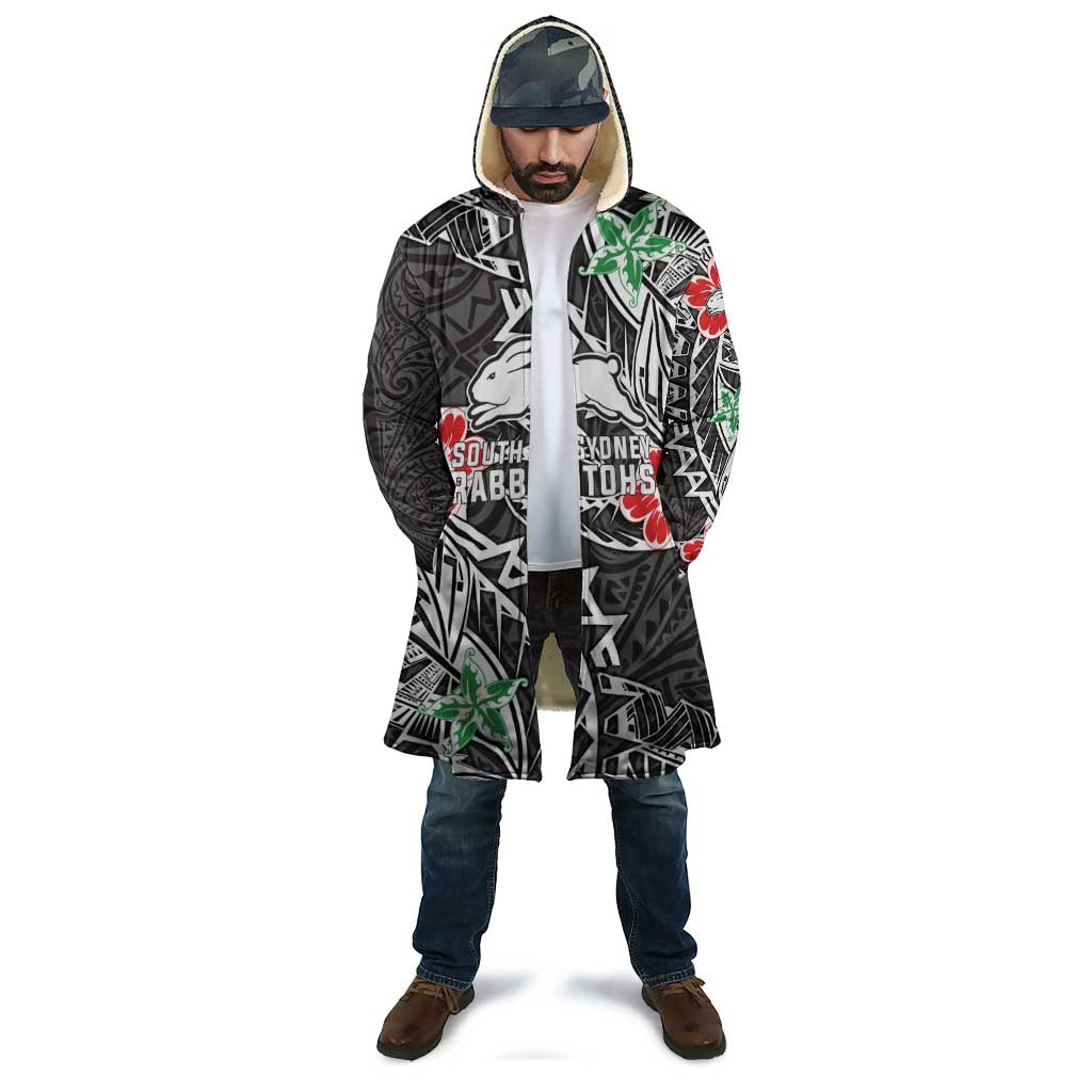 Personalised South Sydney Rabbitohs Cloak Polynesian Tribal Pattern With Rugby Rabbit Mascot Art
