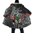 Personalised South Sydney Rabbitohs Cloak Polynesian Tribal Pattern With Rugby Rabbit Mascot Art