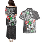 Personalised South Sydney Rabbitohs Couples Matching Puletasi and Hawaiian Shirt Polynesian Tribal Pattern With Rugby Rabbit Mascot Art