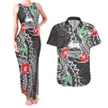 Personalised South Sydney Rabbitohs Couples Matching Tank Maxi Dress and Hawaiian Shirt Polynesian Tribal Pattern With Rugby Rabbit Mascot Art