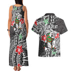 Personalised South Sydney Rabbitohs Couples Matching Tank Maxi Dress and Hawaiian Shirt Polynesian Tribal Pattern With Rugby Rabbit Mascot Art