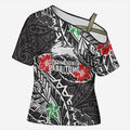 Personalised South Sydney Rabbitohs Cross Shoulder Shirt Polynesian Tribal Pattern With Rugby Rabbit Mascot Art