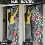 Personalised South Sydney Rabbitohs Door Cover Polynesian Tribal Pattern With Rugby Rabbit Mascot Art