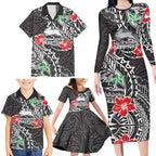 Personalised South Sydney Rabbitohs Family Matching Long Sleeve Bodycon Dress and Hawaiian Shirt Polynesian Tribal Pattern With Rugby Rabbit Mascot Art