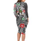 Personalised South Sydney Rabbitohs Family Matching Long Sleeve Bodycon Dress and Hawaiian Shirt Polynesian Tribal Pattern With Rugby Rabbit Mascot Art
