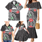 Personalised South Sydney Rabbitohs Family Matching Mermaid Dress and Hawaiian Shirt Polynesian Tribal Pattern With Rugby Rabbit Mascot Art