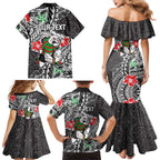 Personalised South Sydney Rabbitohs Family Matching Mermaid Dress and Hawaiian Shirt Polynesian Tribal Pattern With Rugby Rabbit Mascot Art
