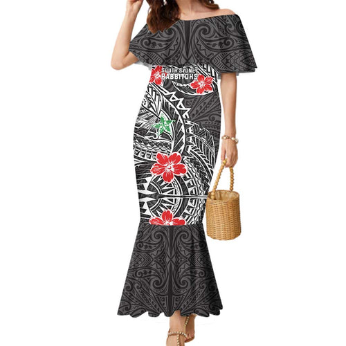 Personalised South Sydney Rabbitohs Family Matching Mermaid Dress and Hawaiian Shirt Polynesian Tribal Pattern With Rugby Rabbit Mascot Art