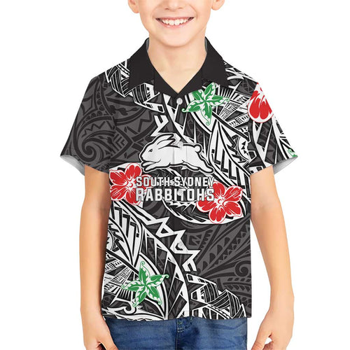 Personalised South Sydney Rabbitohs Family Matching Mermaid Dress and Hawaiian Shirt Polynesian Tribal Pattern With Rugby Rabbit Mascot Art